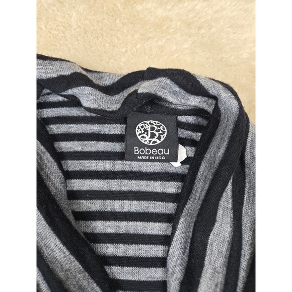 Bobeau Black Gray Stripe Asymmetrical Waterfall Cardigan Sweater Women's L - Picture 3 of 11